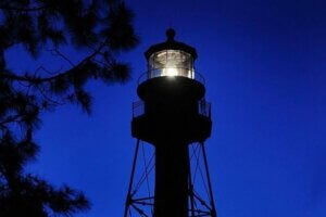 Photo of the Crooked River Lighthouse at Night