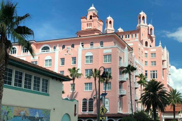 Historic Don Cesar in St. Pete Beachfront corner exterior shot is one of the Historic Florida Hotels