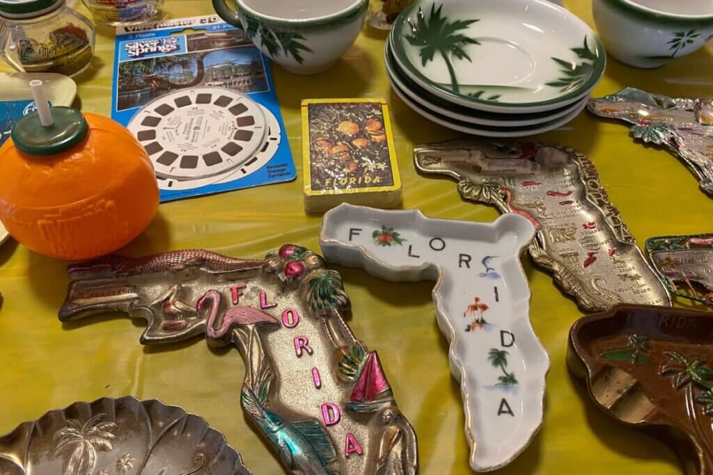 Floridania Fest table of Florida collectibles and souvenirs