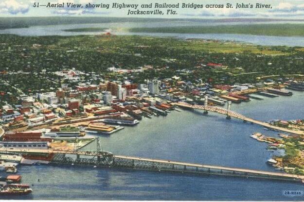 postcard of aerial view of Jacksonville