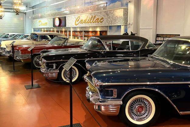 cars on display in museum