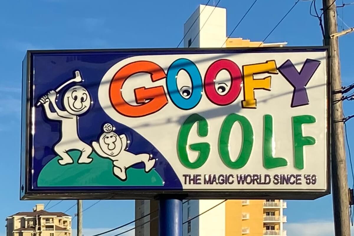 Goofy Golf in Panama City Beach sign close up