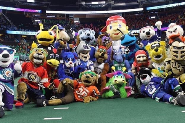 Photo of mascots competing at the annual Mascot Games in Orlando