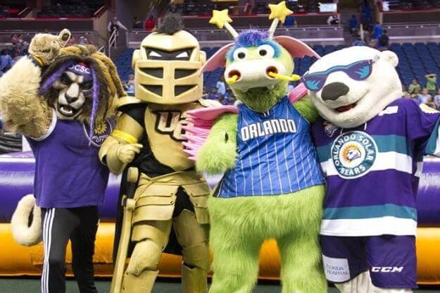 Orlando Mascots posting at Mascot Games charity event