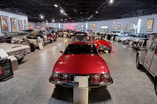 cars on display in museum