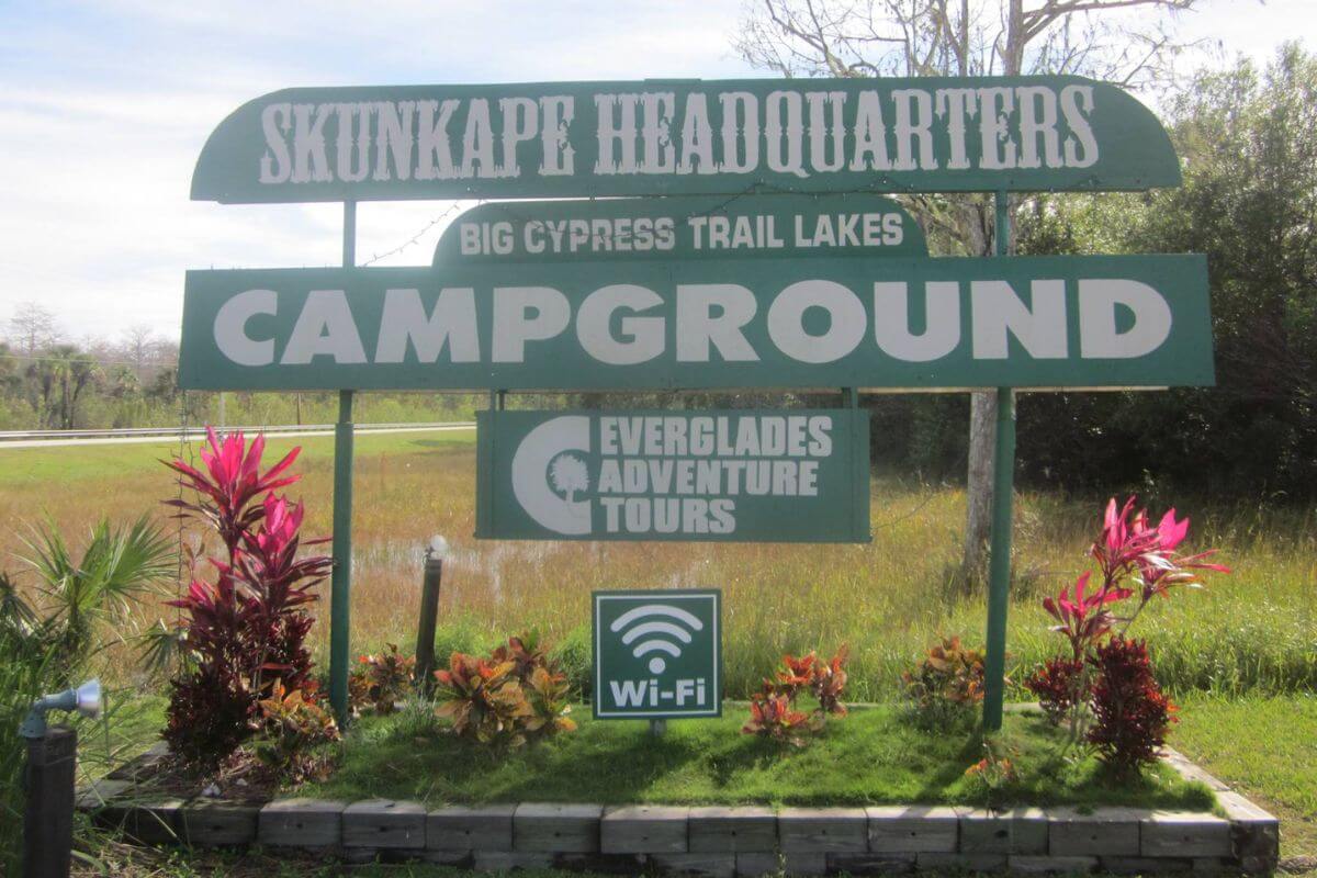 Skunk Ape Headquarters Campground sign