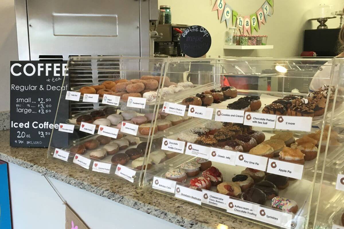 donuts in display case