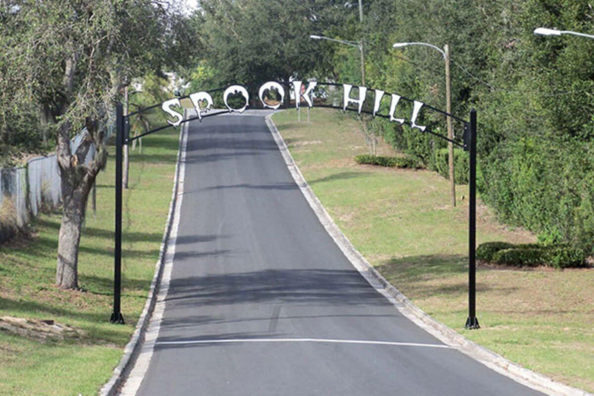 sign for Spook Hill road