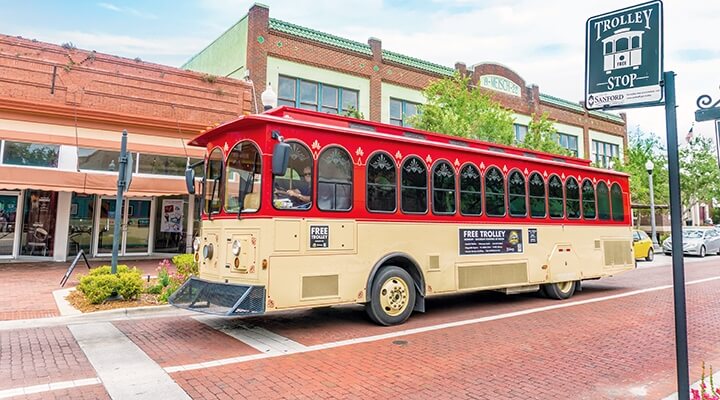 Free Trolly Service from Downtown Sanford, SunRail and Amtrak.