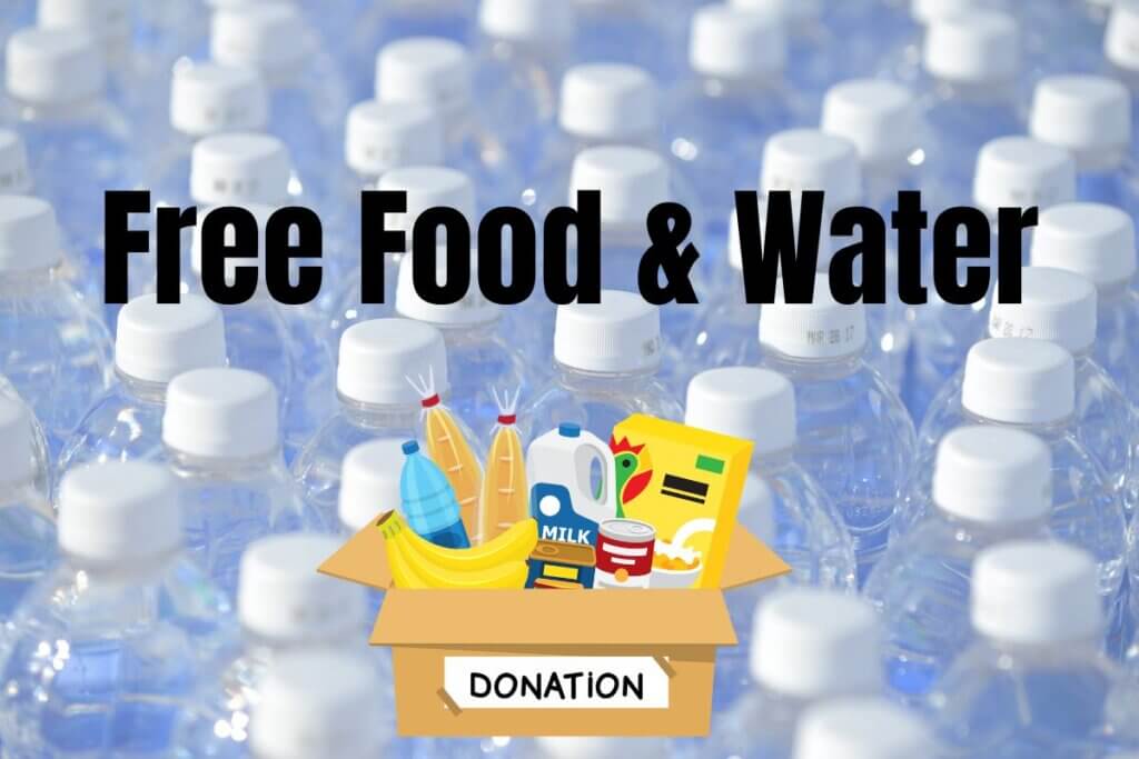 Free food and water graphic as part of Hurricane Idalia Relief 