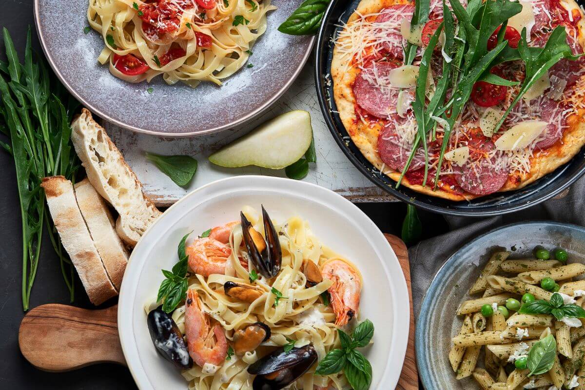 Pizza and pasta dishes. 