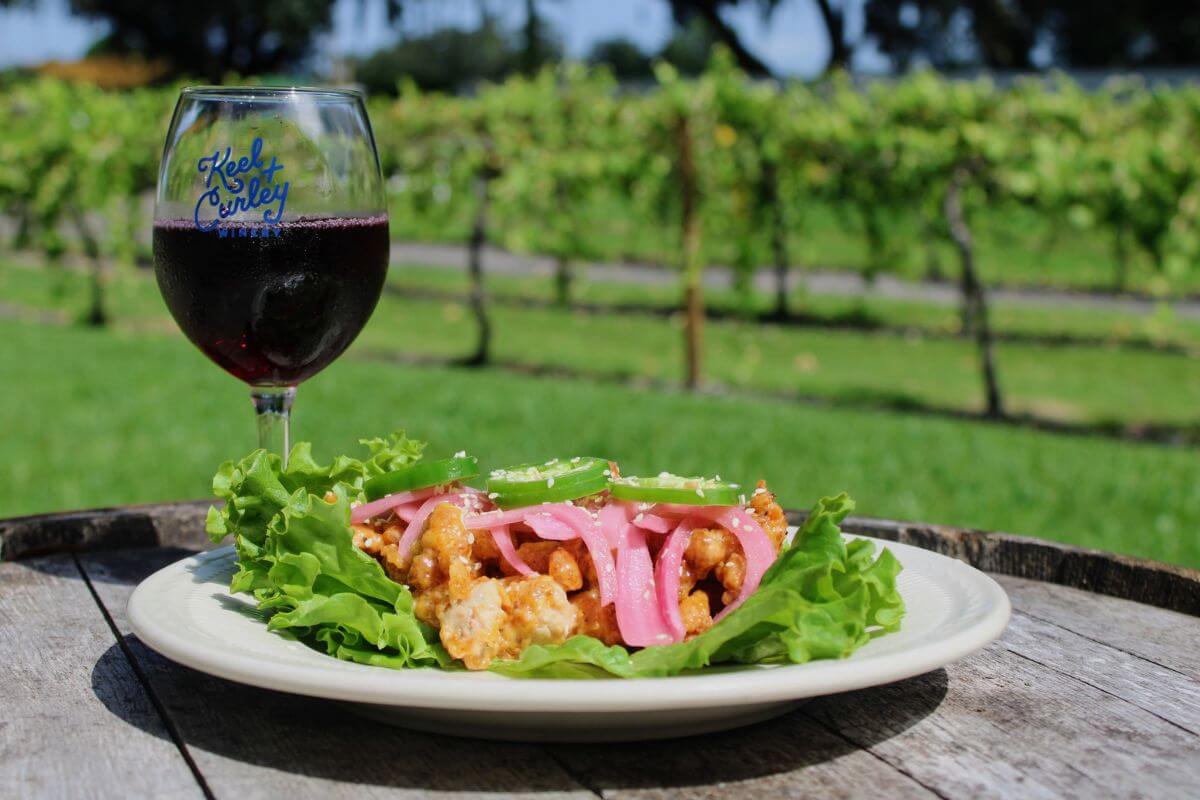 Keel and Curley Winery Farms salad and wine.