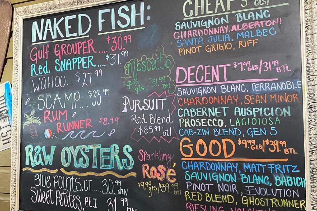 Owen's Fish Camp blackboard specials.
