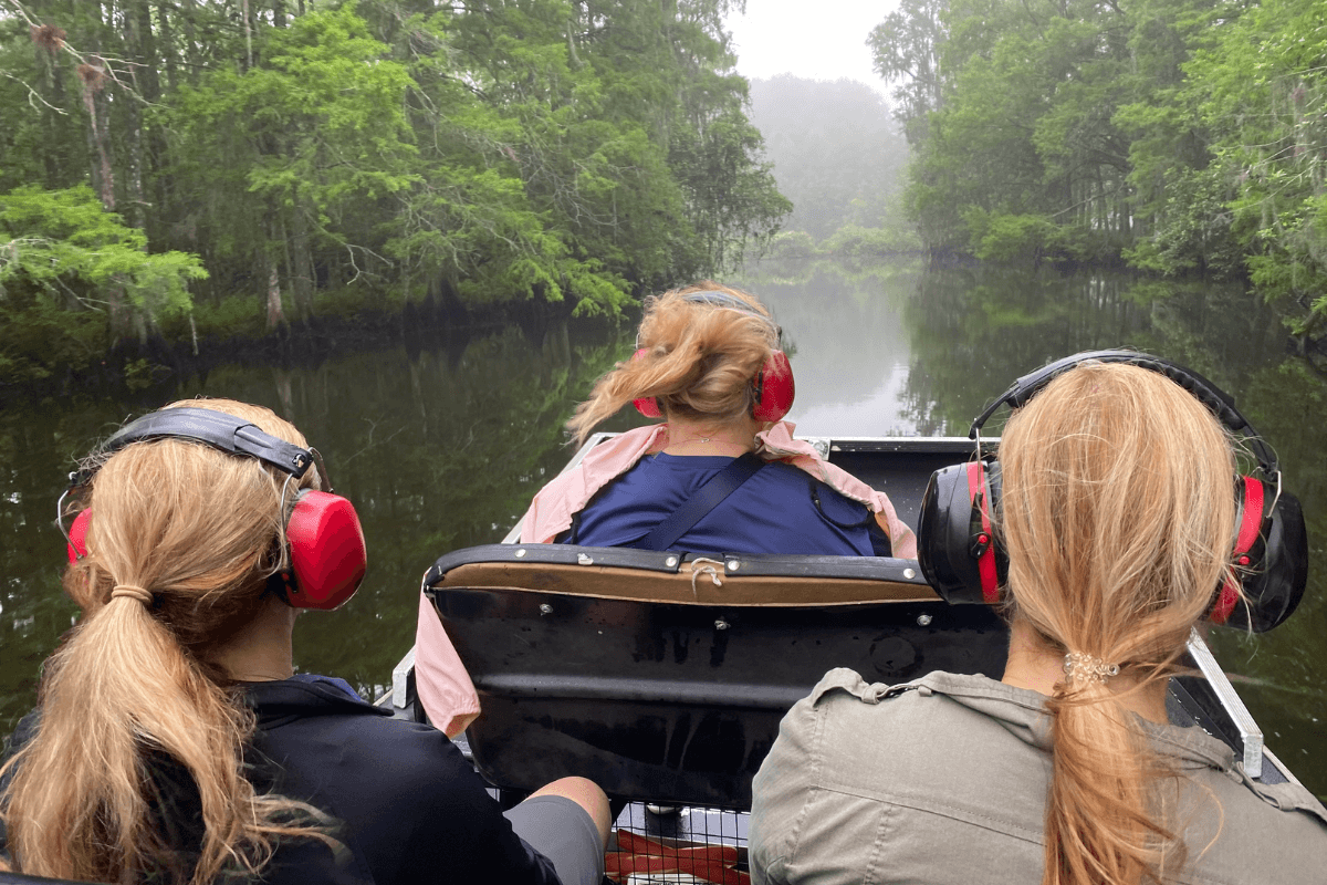 women on airboat ride in Sebring.