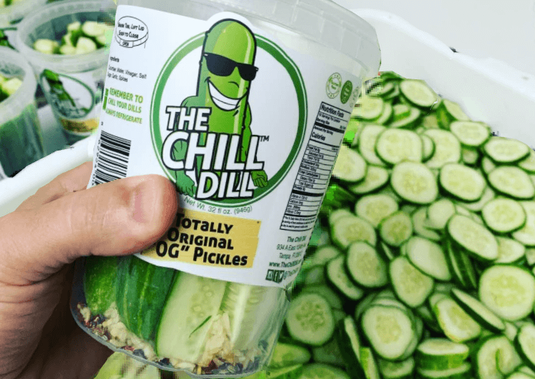 The Chill Dill Picels in a container. 