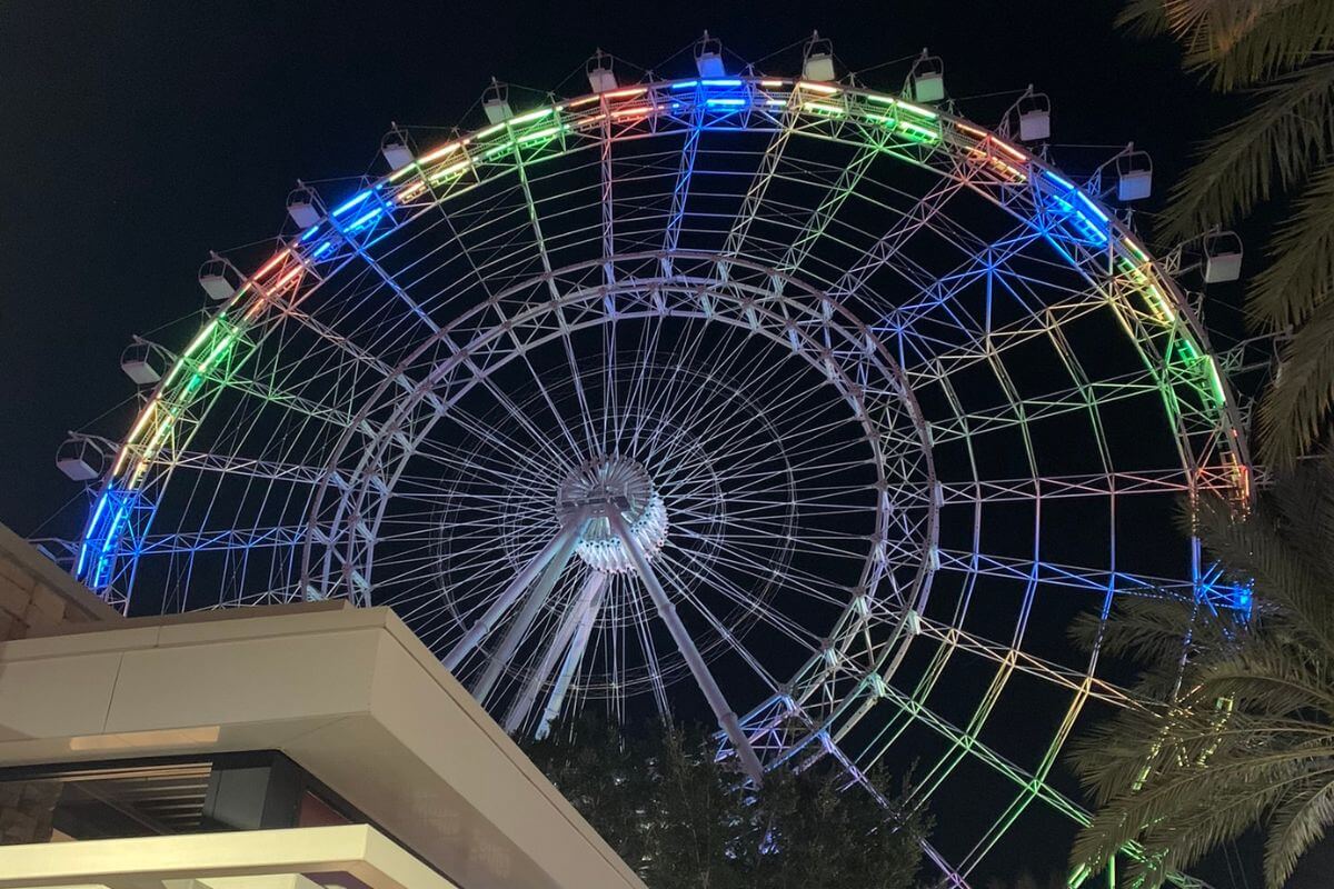view of the Wheel at Icon Park from the ground