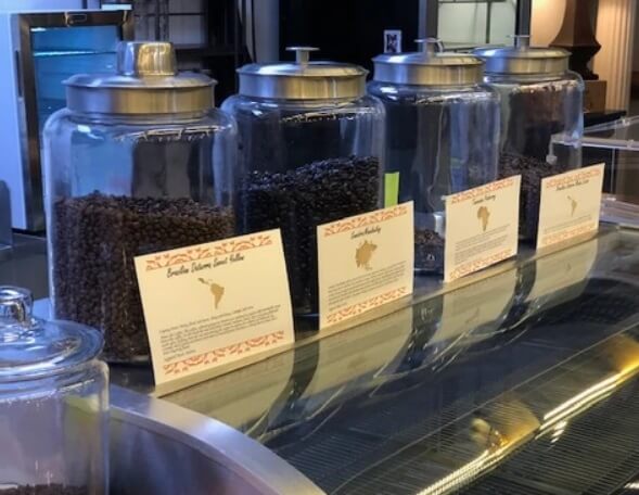 Jars of coffee beans. 