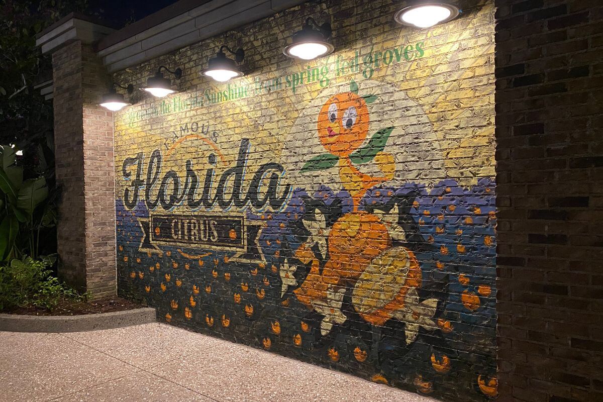 Florida Orange Bird Wall at Disney Springs Orlando.