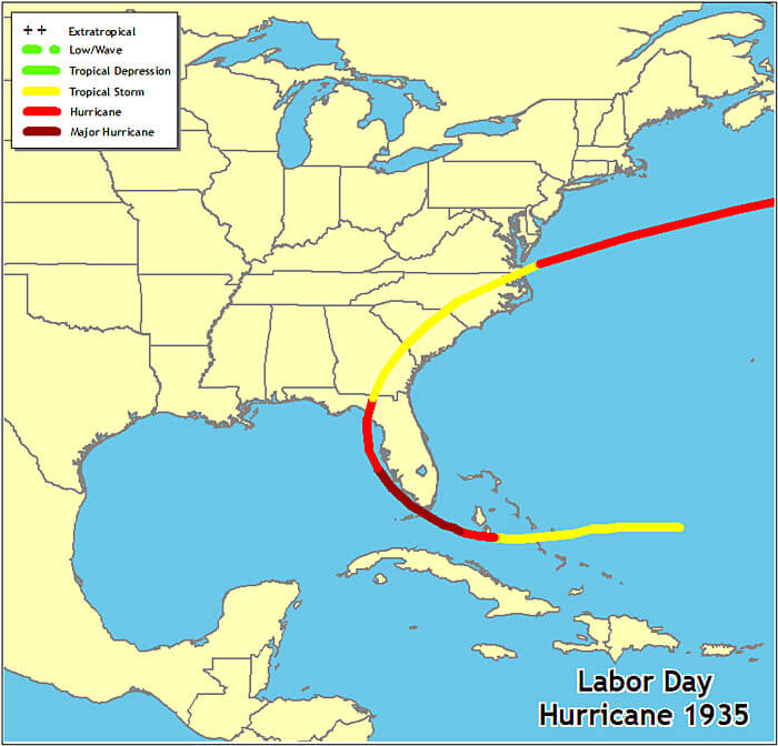 The 1935 Labor Day Hurricane map.
