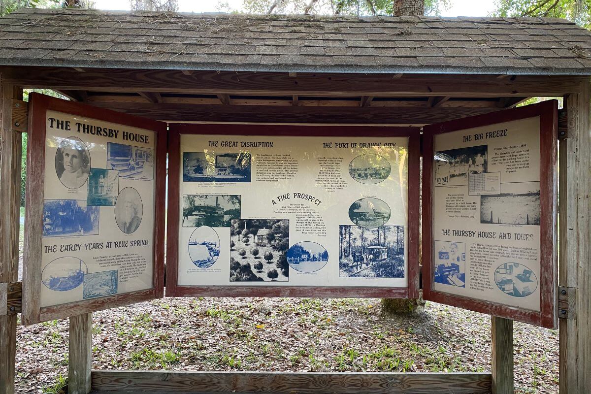 The Thursby House information sign at Blue Spring State Park.