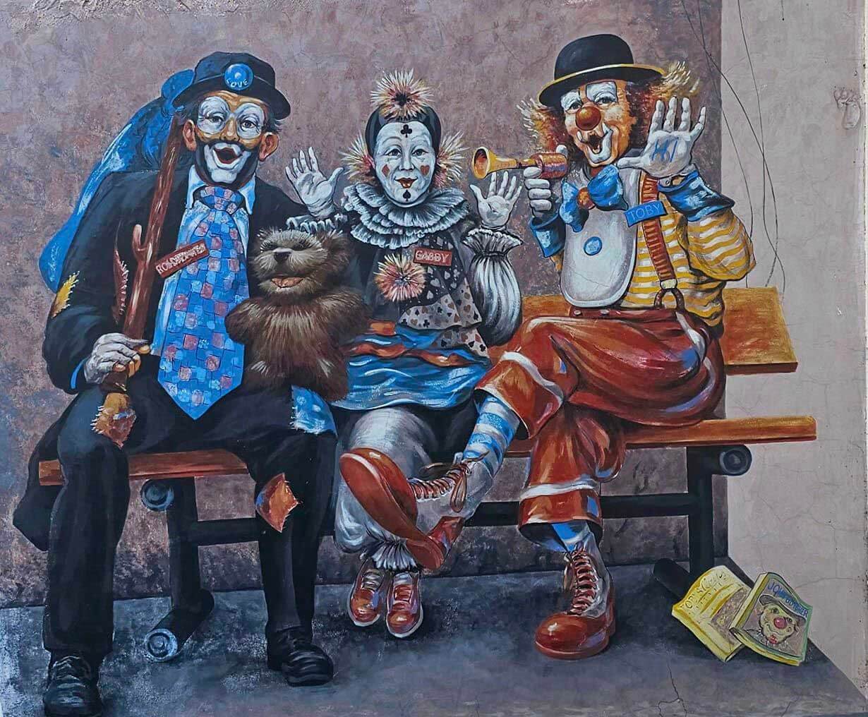 Clowns on a wall Mural. 