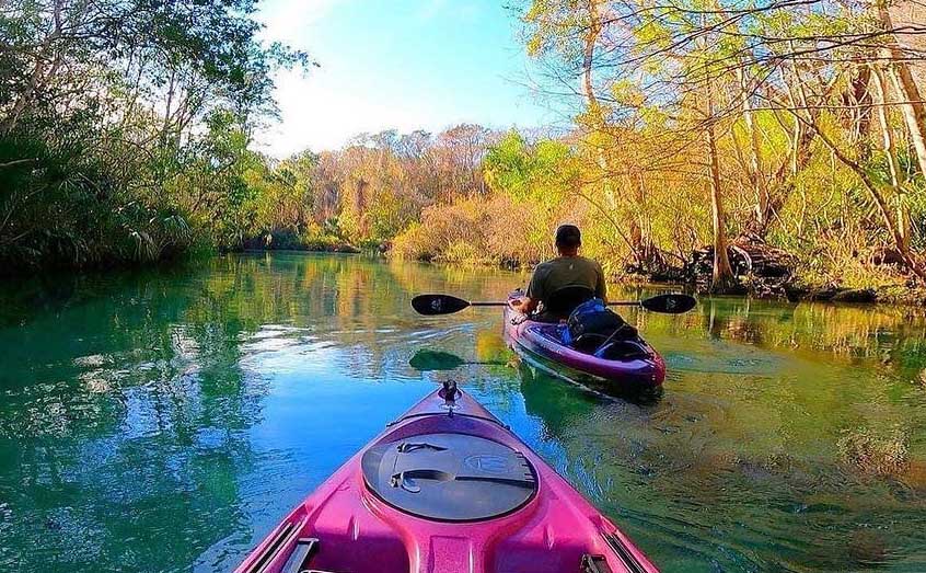 A person on a kayak in Weeki Wachee Spring. 