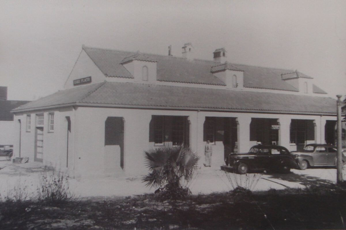Old photo of building. 