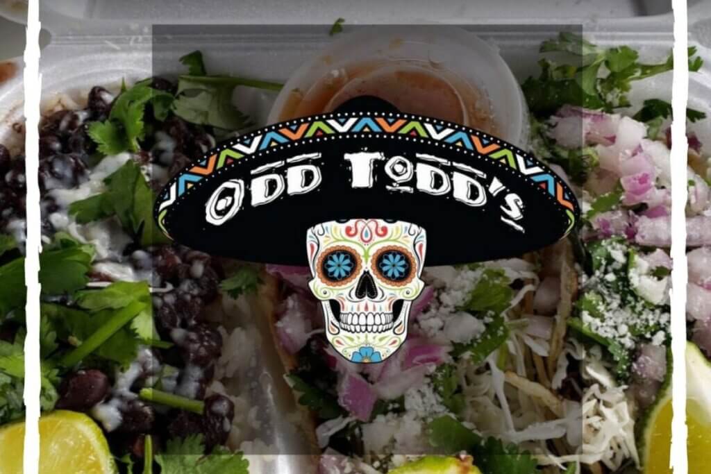 Odd Todd's logo over food