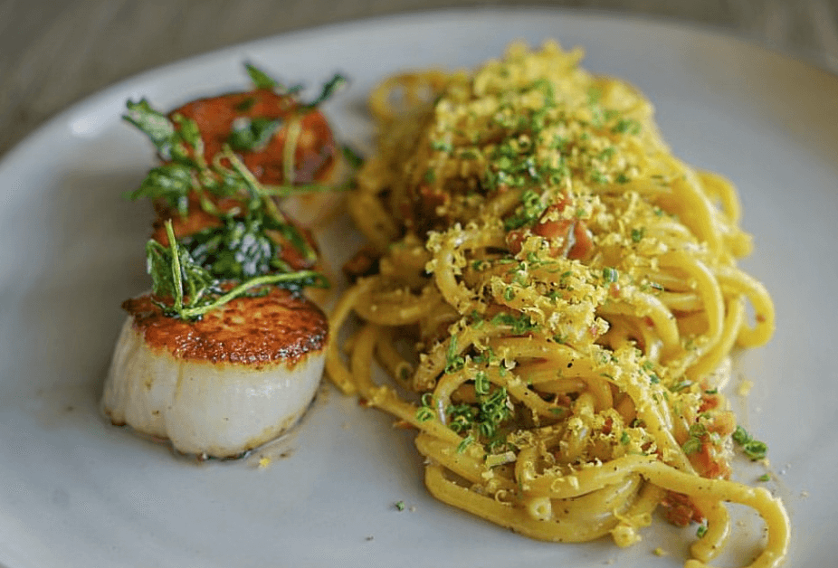 Scallops and pasta served at Sea Worthy Fish Bar