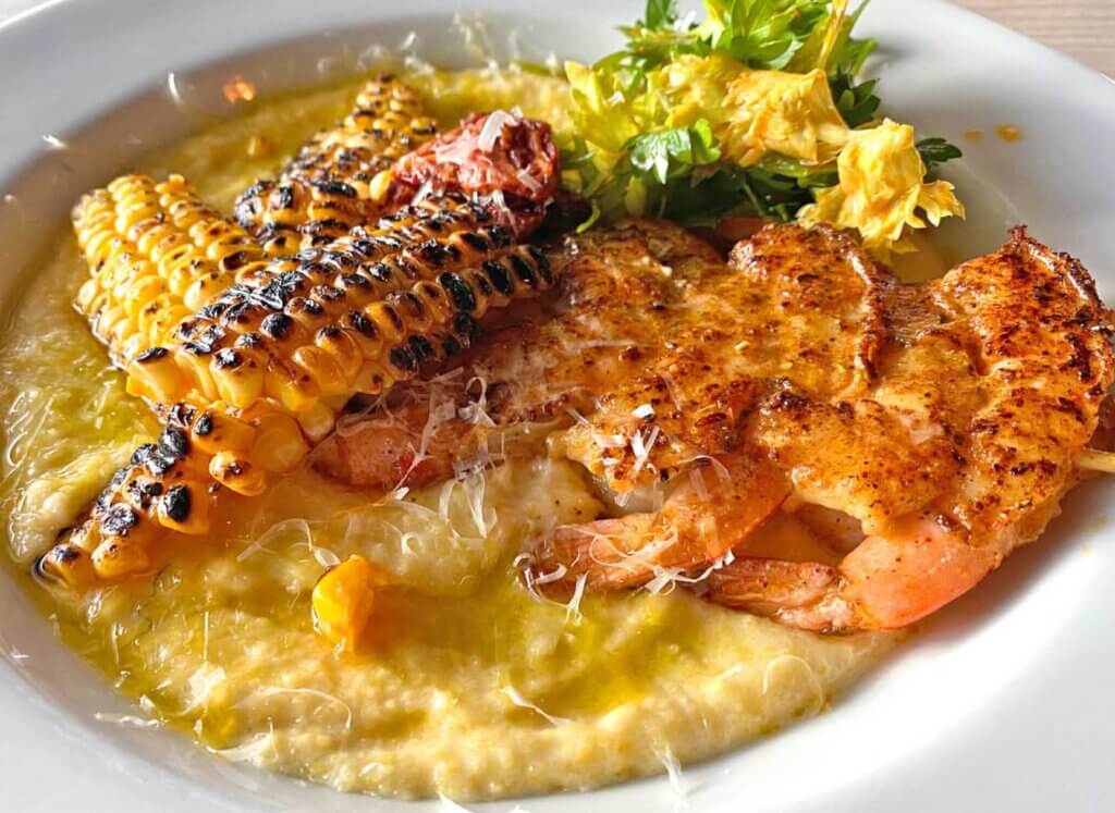 Shrimp and grits with grilled corn from Sea Worthy Fish Bar  