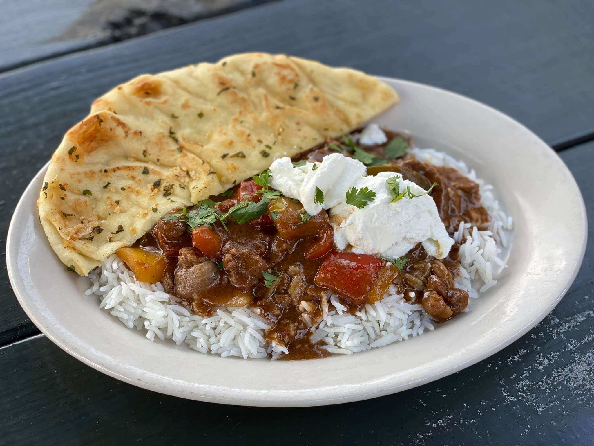 Plate of stew with a pita at the Celtic Ray Pub in Florida 