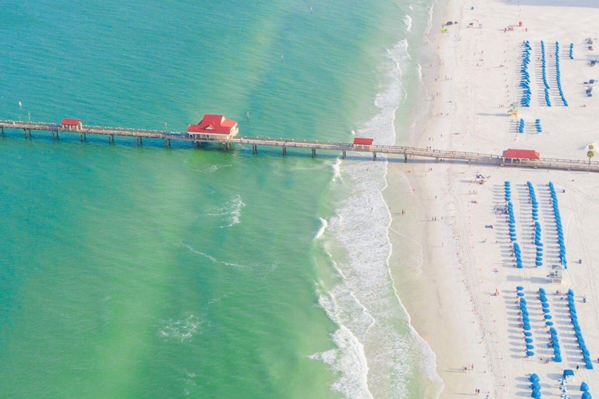 Aerial view of beach. 