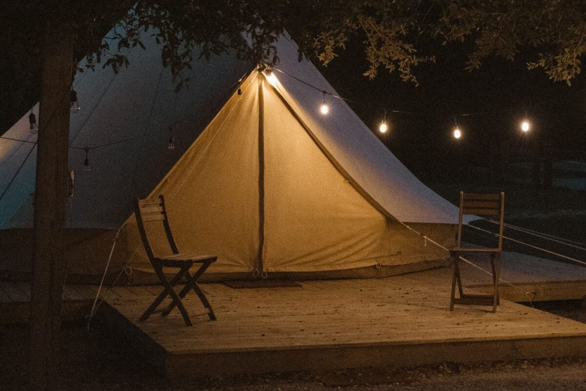 tent exterior at night
