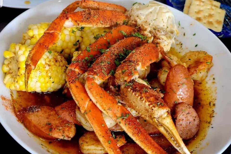 crab boil on a plate. 