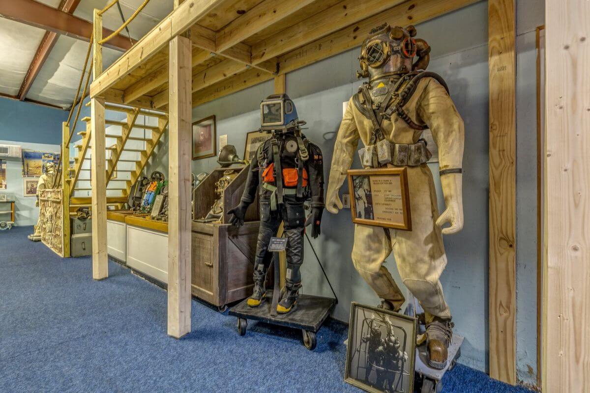 Diving suits on display. 