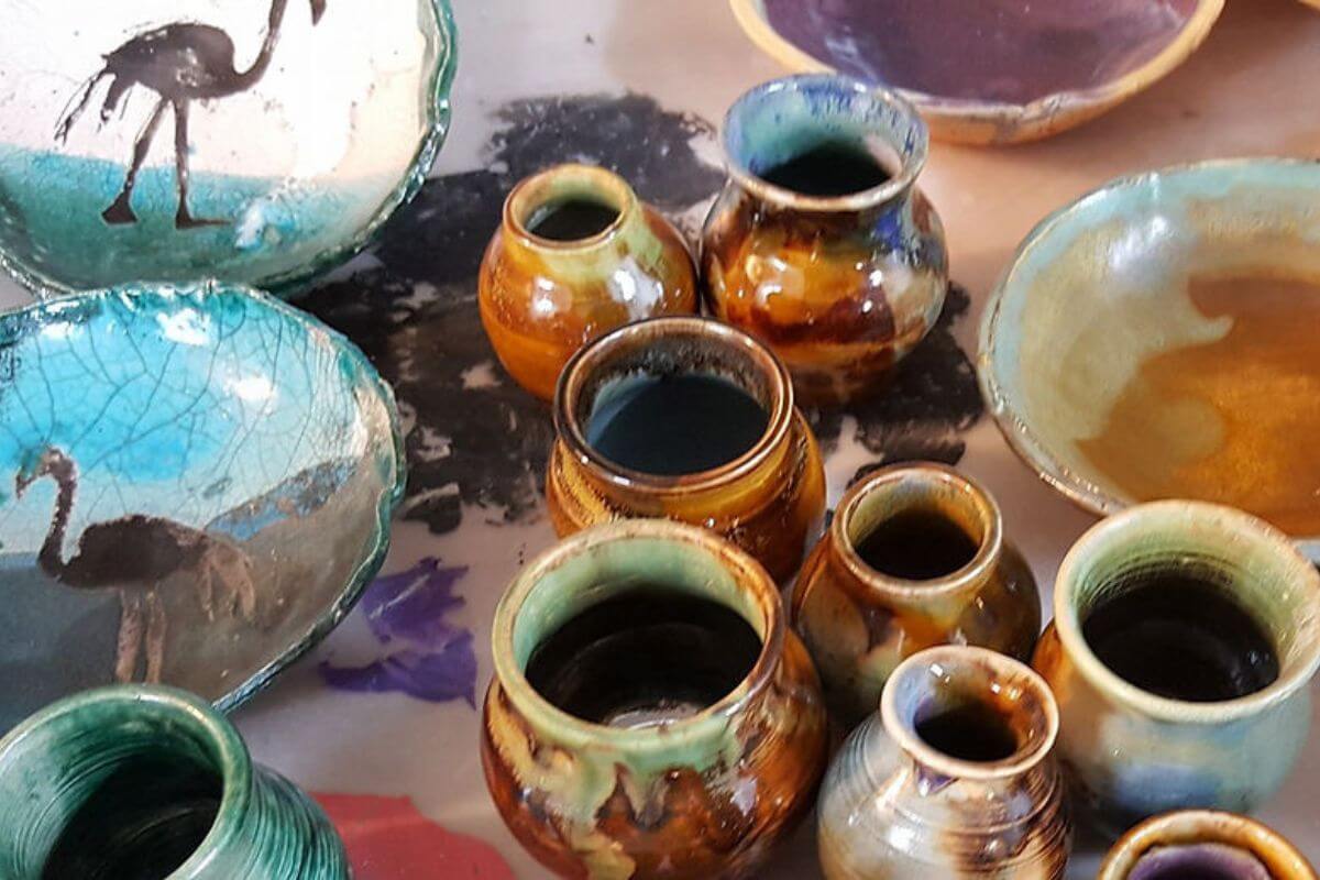 pottery on display.