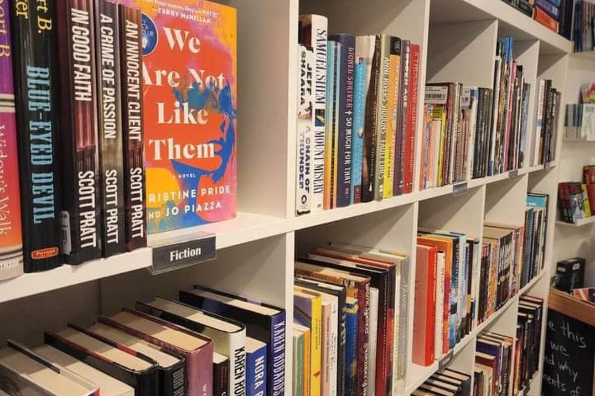 bookshelves in store