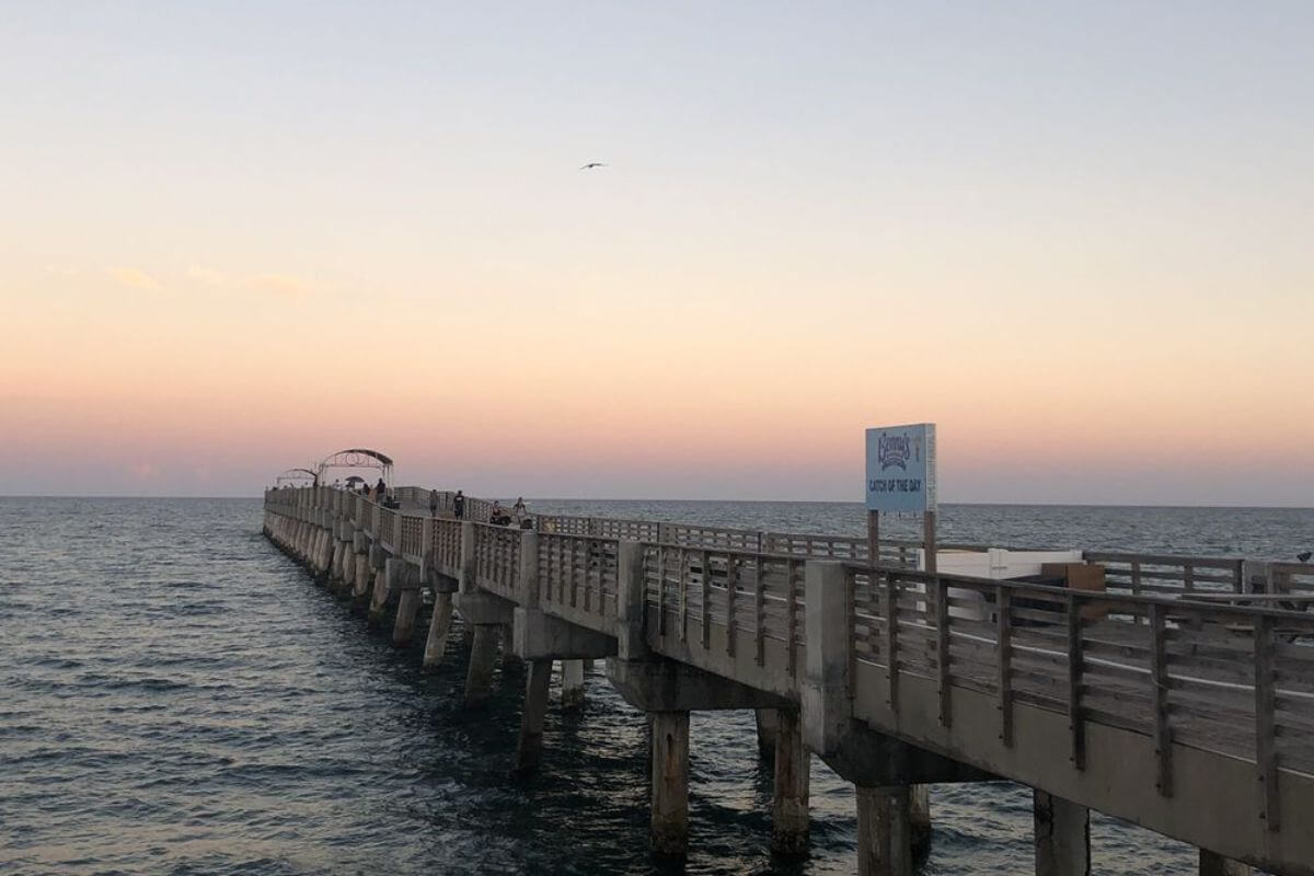 View of pier and ocean. 