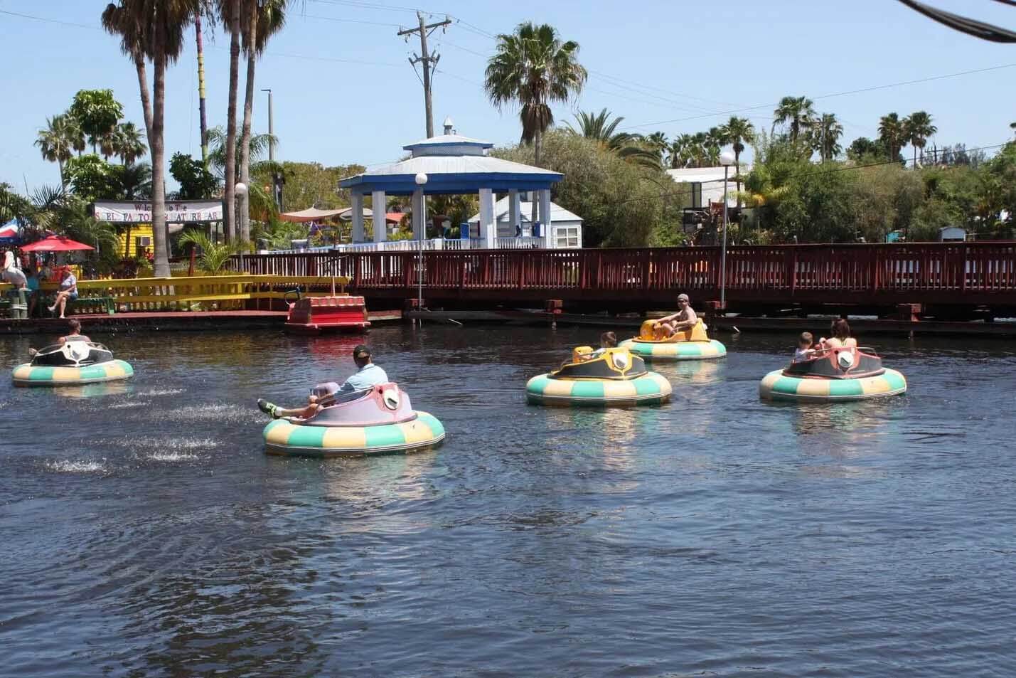Bumper boats in the water at Shell Factory. 