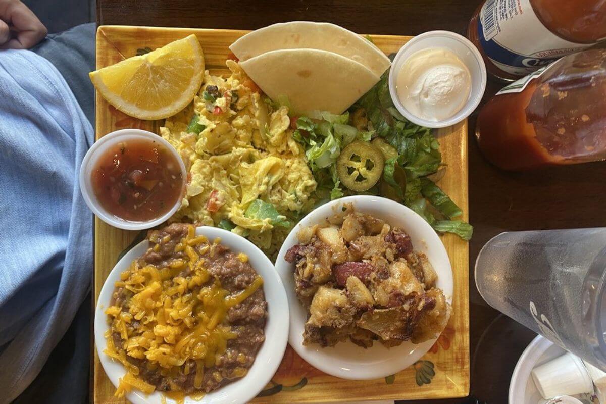 Southwest style brunch on a serving tray. 