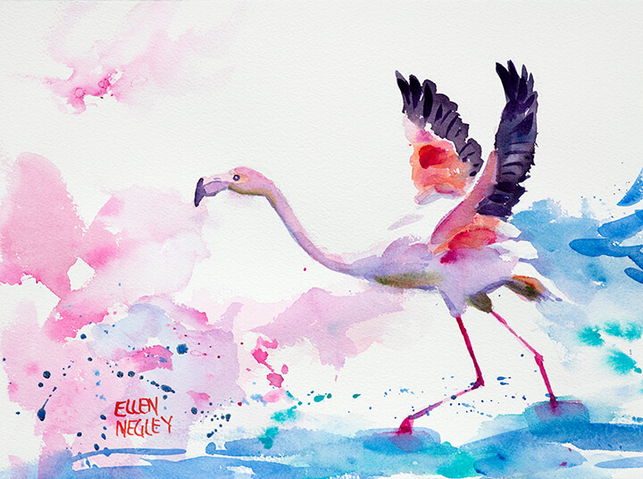 Splashy Flamingo by Ellen Negley.