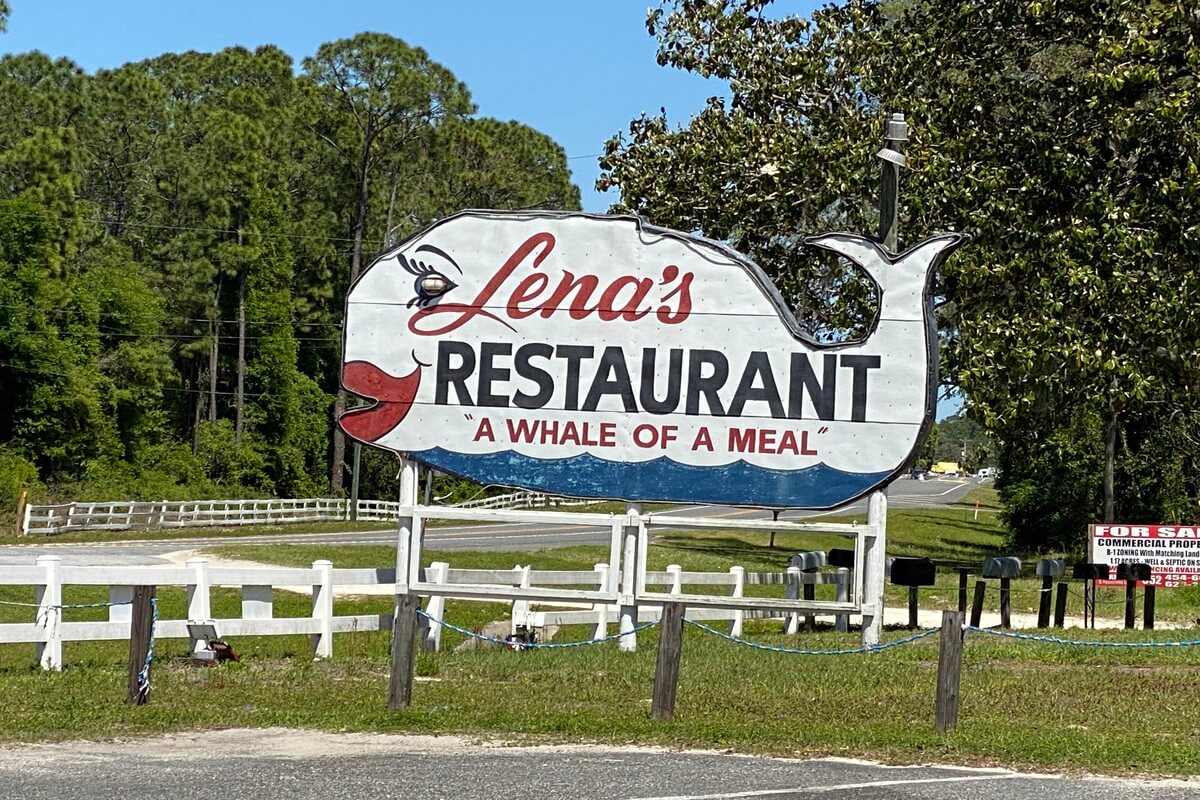 restaurant sign that reads Lena's restaurant. 