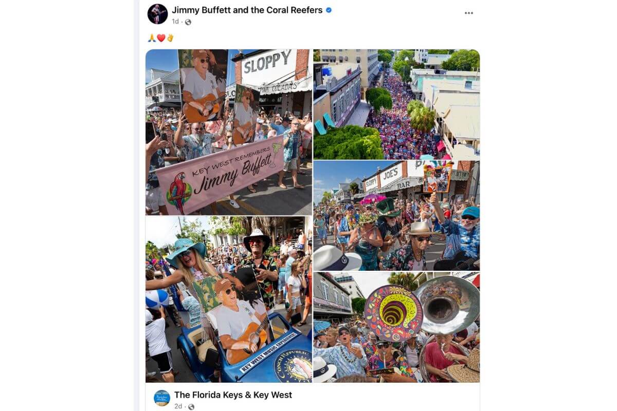 Jimmy Buffett and the Coral Reefers Key West Parade Facebook post
