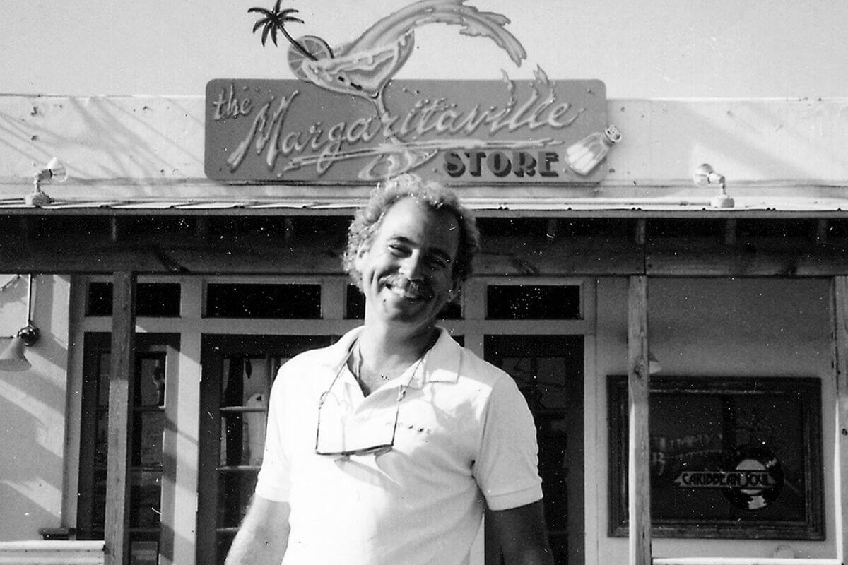 Jimmy Buffett in front of the first Margaritaville Store in Key West