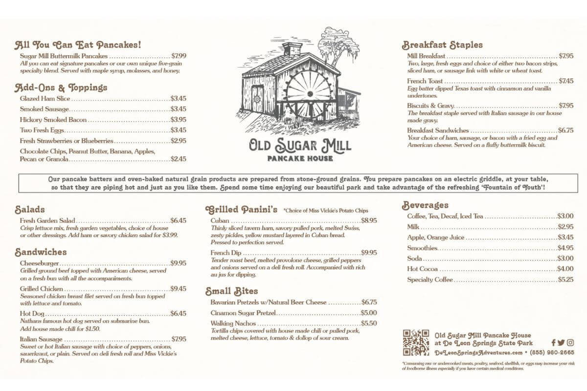 Old Sugar Mill Pancake House menu