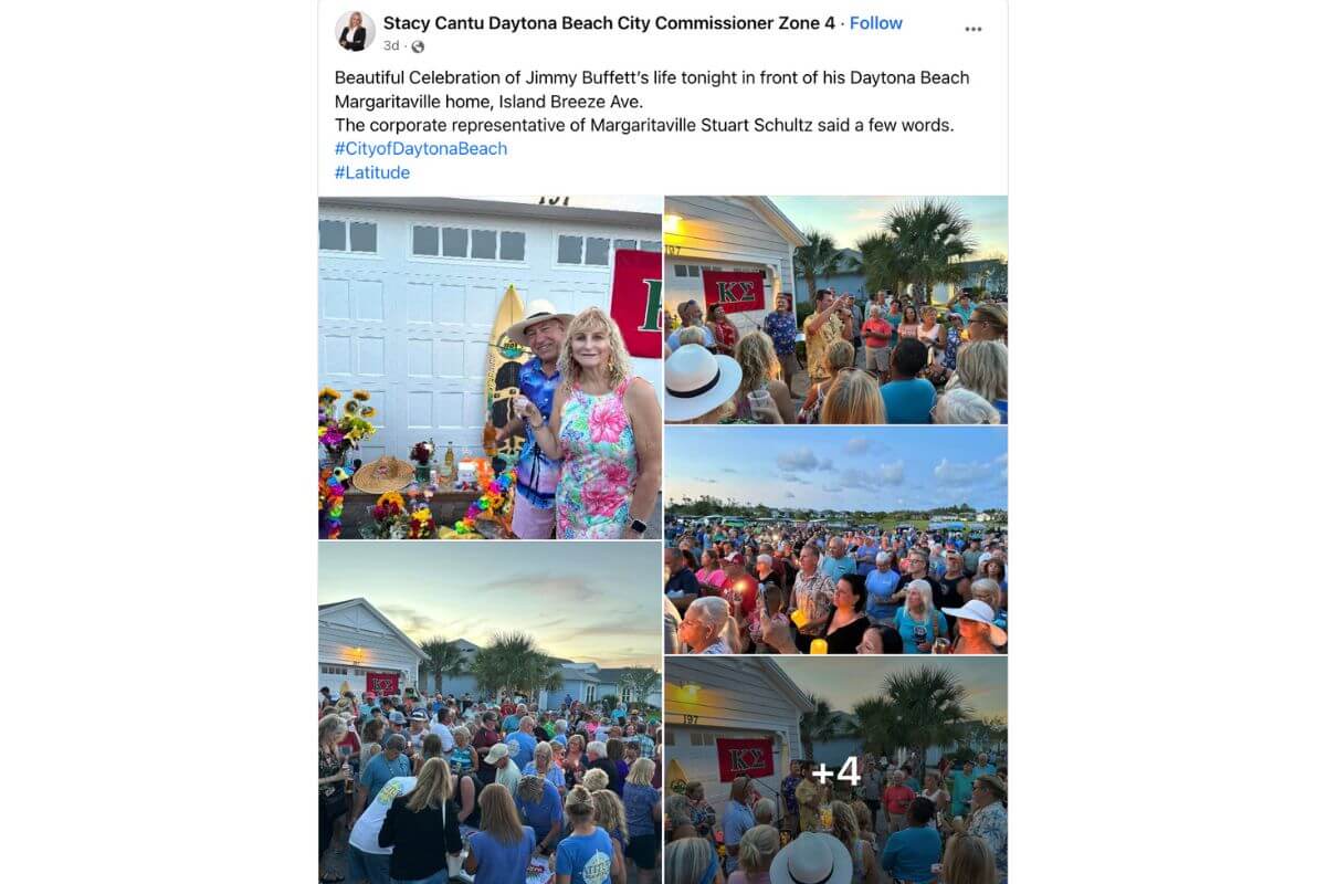 Stacy Cantu, the Daytona Beach City Commissioner Zone 4 Facebook Post on Jimmy Buffett celebration