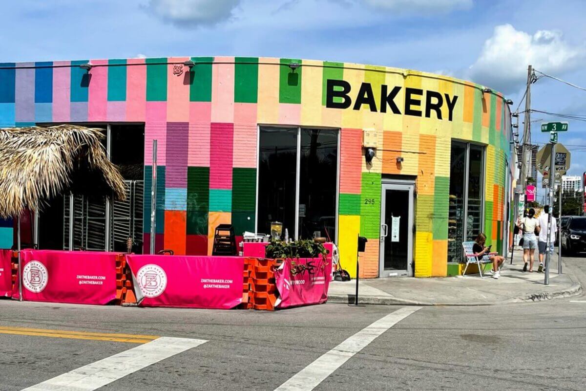 Colorful building with the word Bakery on it. 
