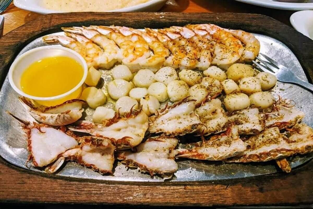 Seafood platter on butter. 