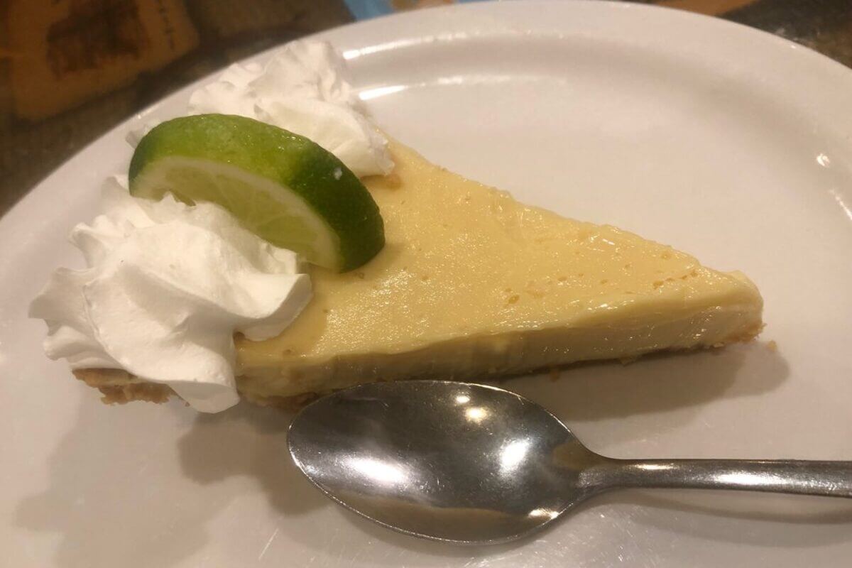 Key lime pie on a plate. 