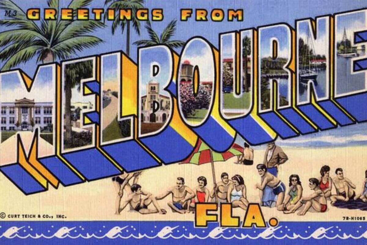 Vintage postcard that reads Greetings from Melbourne Florida.  
